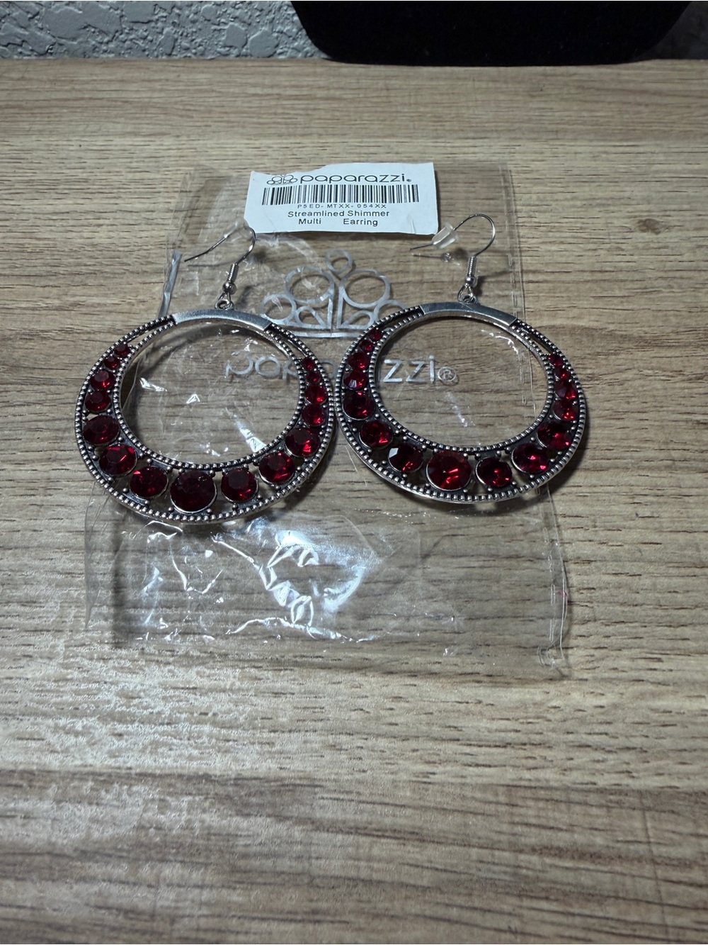 paparazzi Red Crystal Hoop Earrings with Silver-Tone Frame